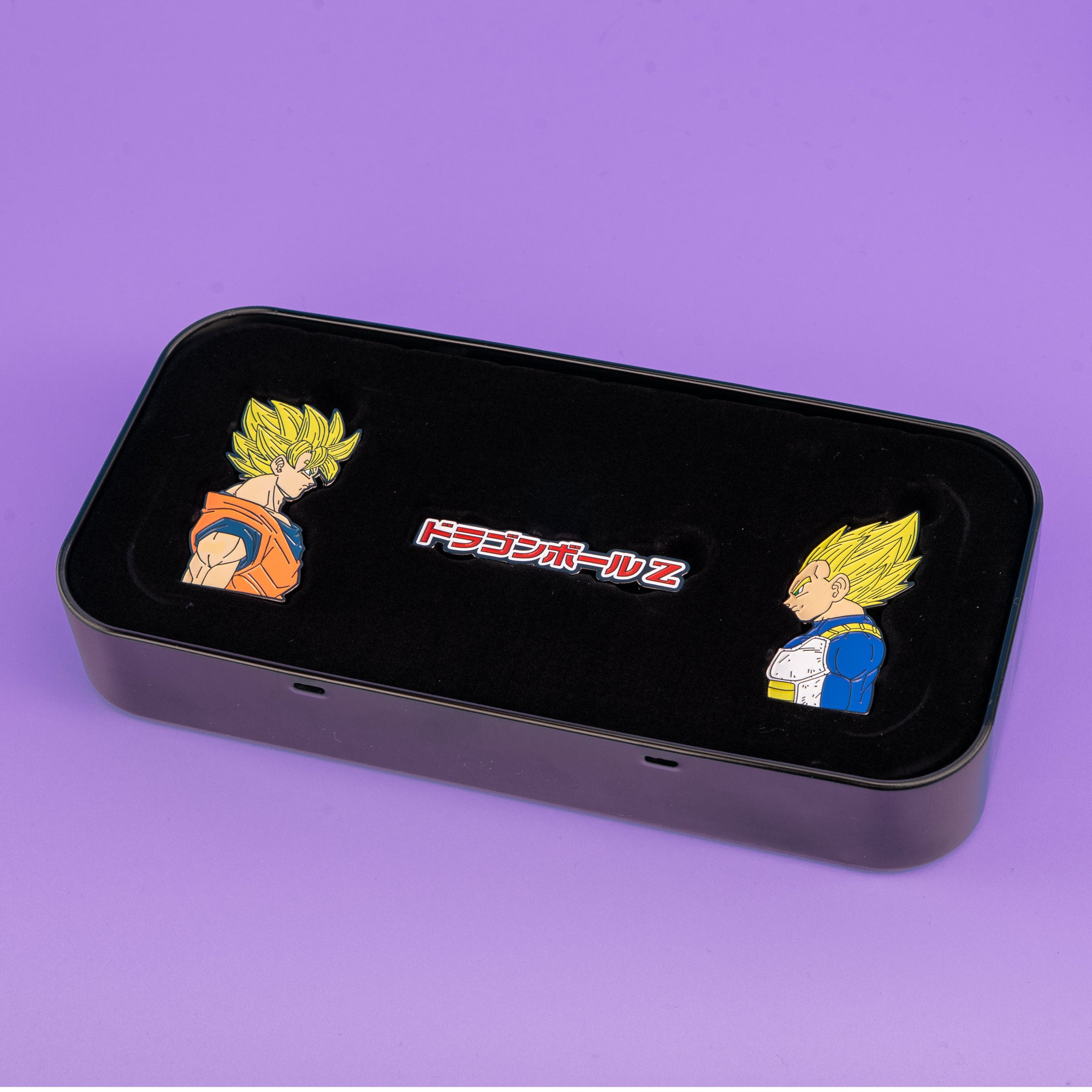 Dragon Ball Z Goku and Vegeta 3 Piece Enamel Pin Set with Collectors Tin