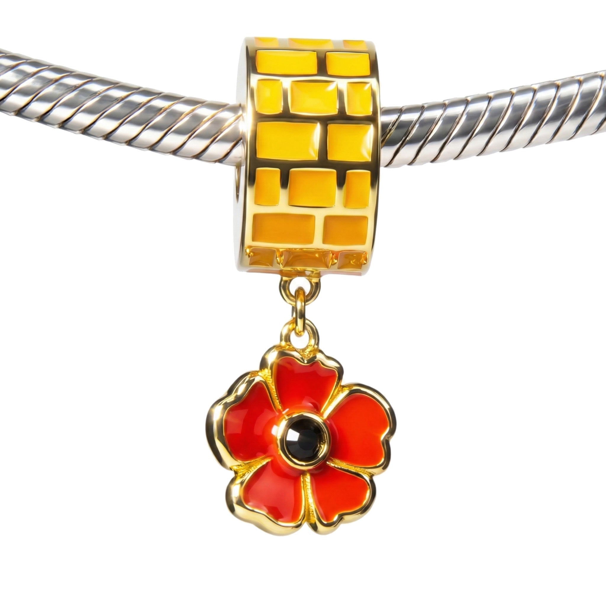 Wicked: For Good Poppy and Yellow Brick Road Gold Plated Sterling Silver Slider Charm - GeekCore