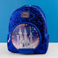 Loungefly x Disney Cinderella Castle Snow Globe Royal Blue Sequin Mini Backpack