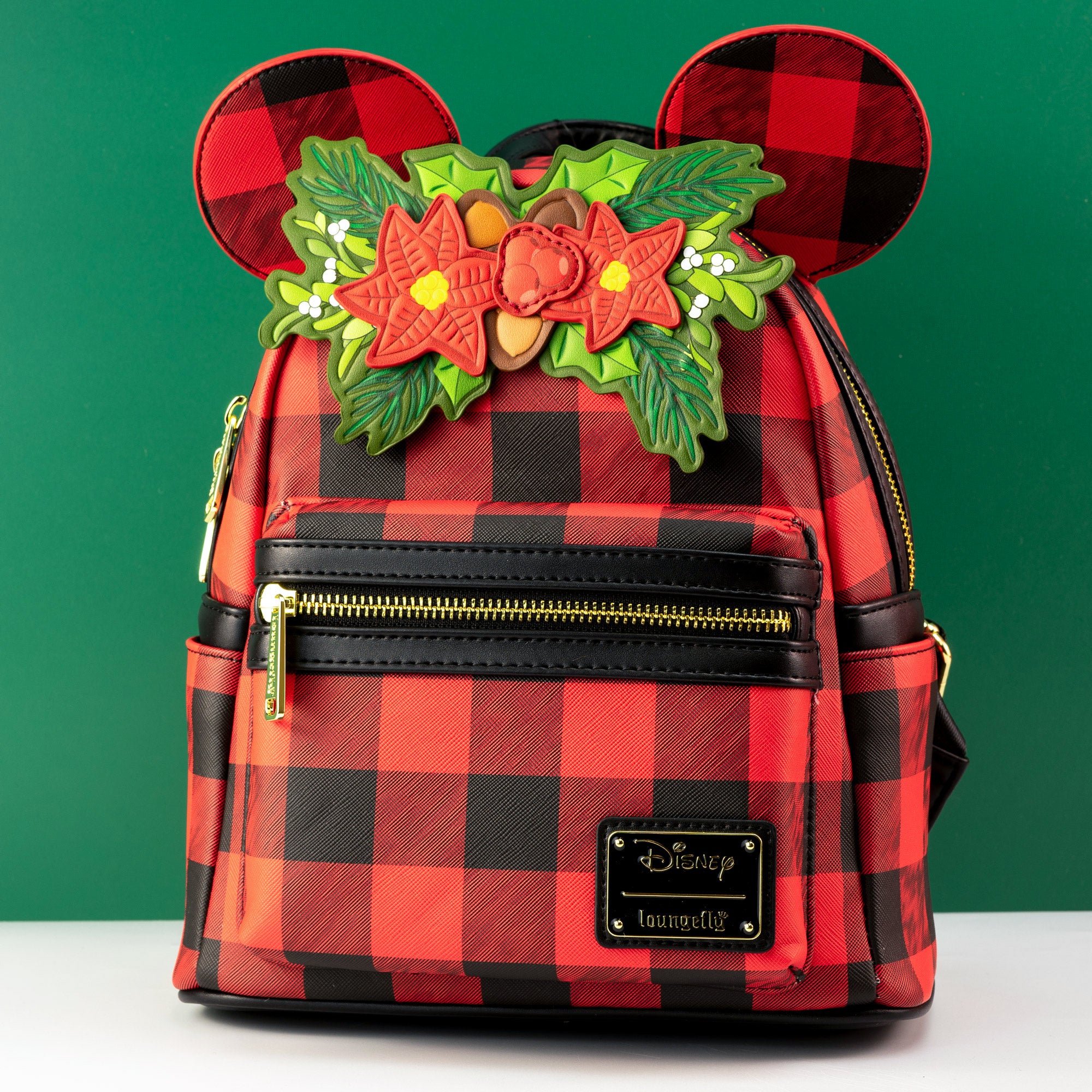 Loungefly x Disney Mickey Mouse Christmas Mistletoe Plaid Mini Backpack
