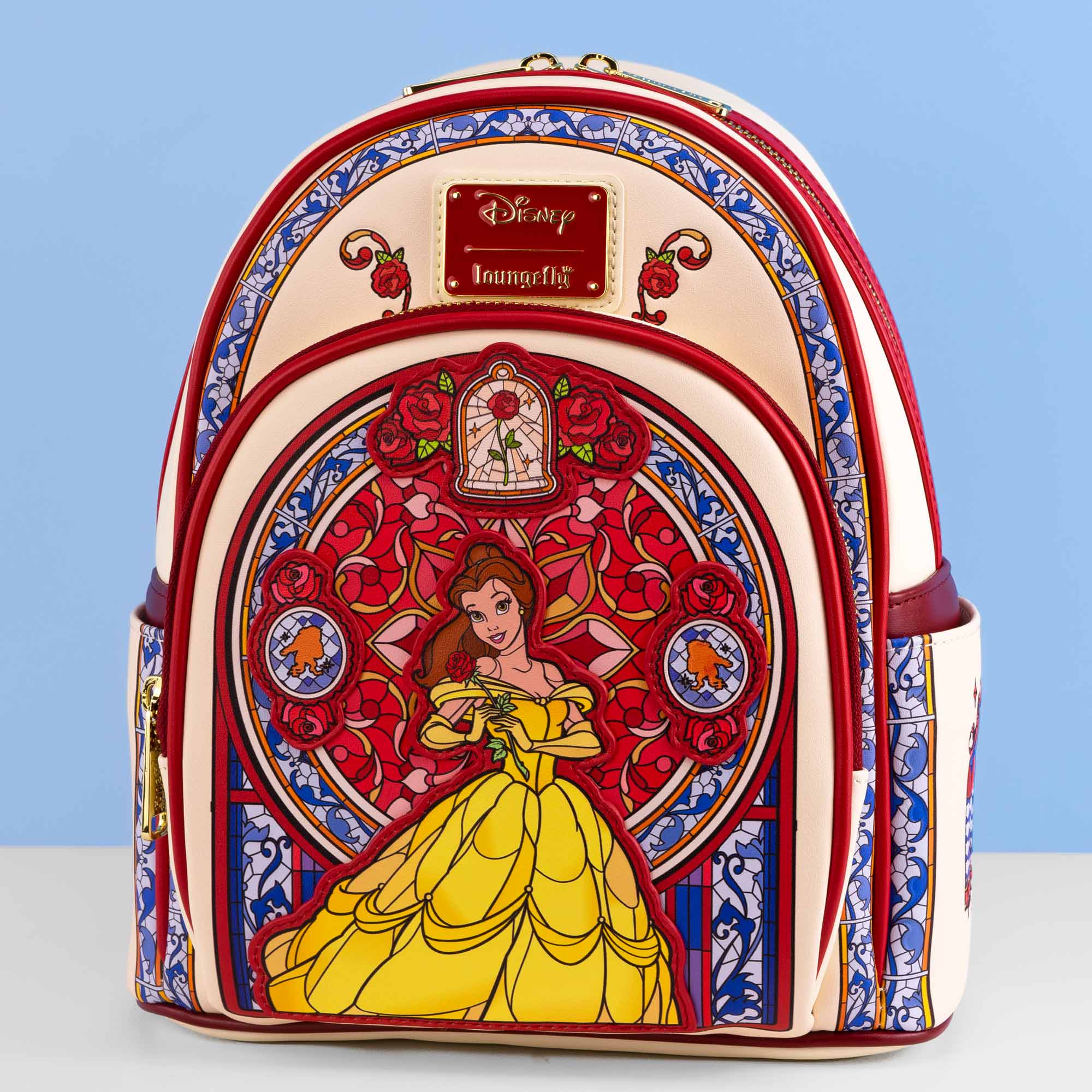 Loungefly x Disney Beauty and the Beast Belle Red Stained Glass Mini Backpack