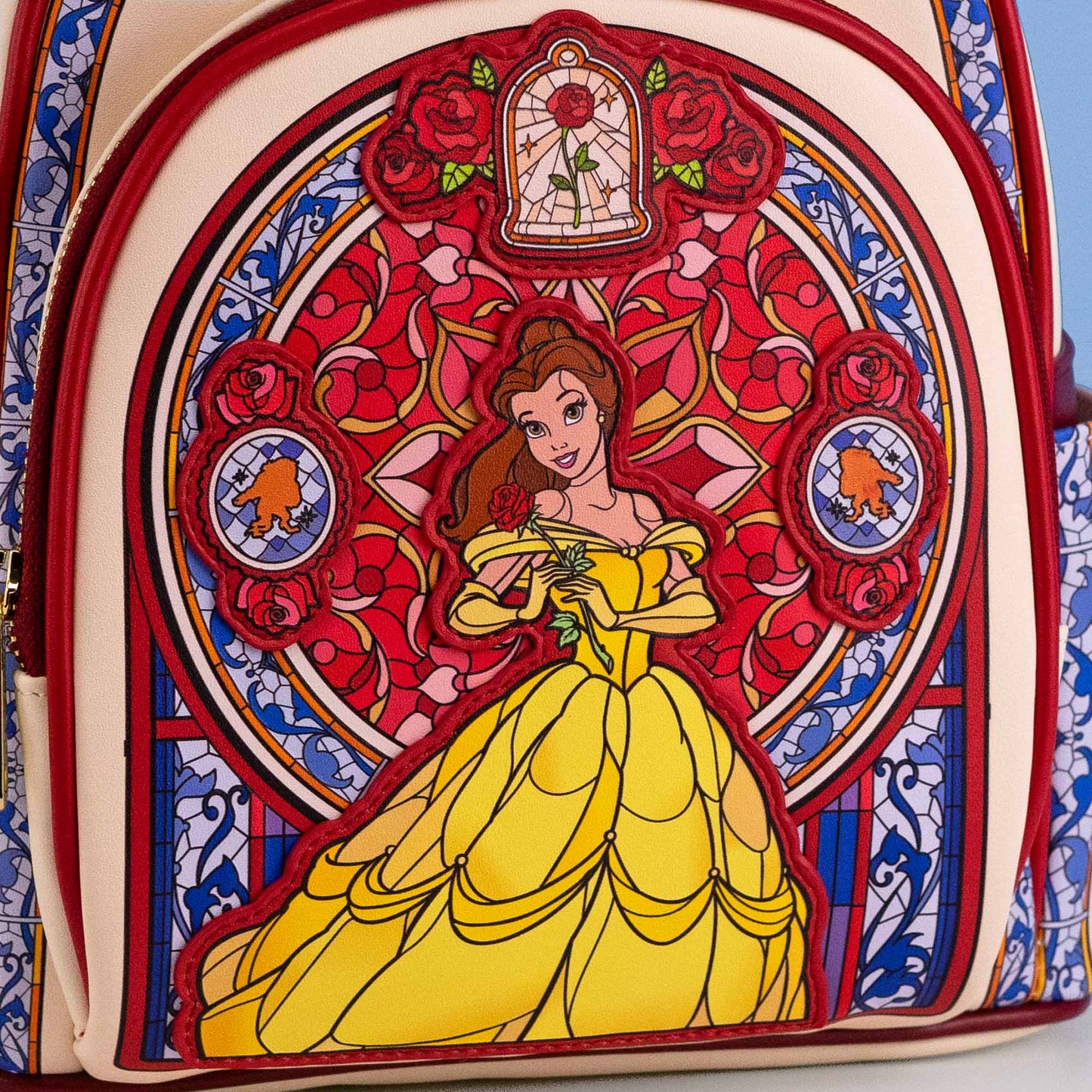 Loungefly x Disney Beauty and the Beast Belle Red Stained Glass Mini Backpack