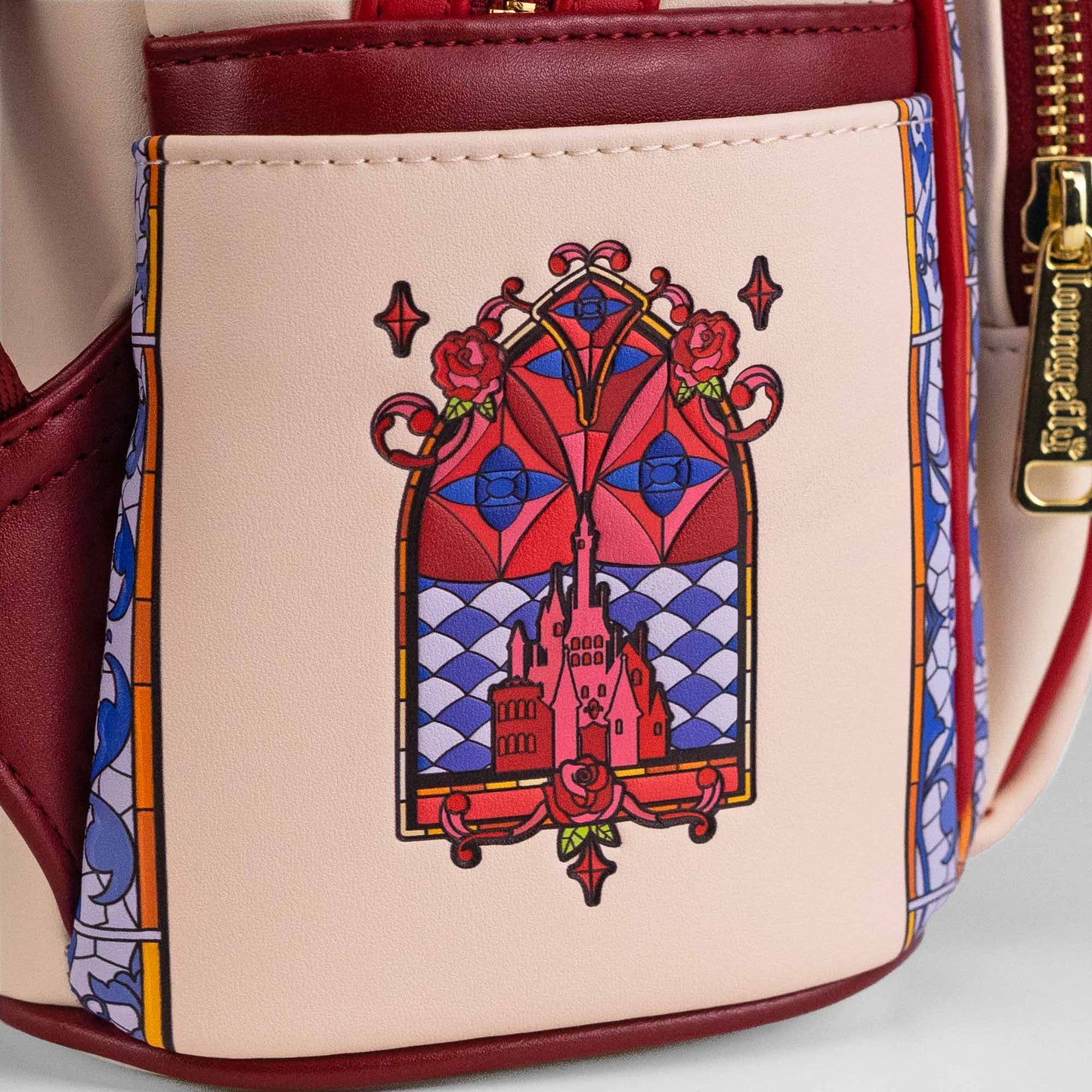Loungefly x Disney Beauty and the Beast Belle Red Stained Glass Mini Backpack