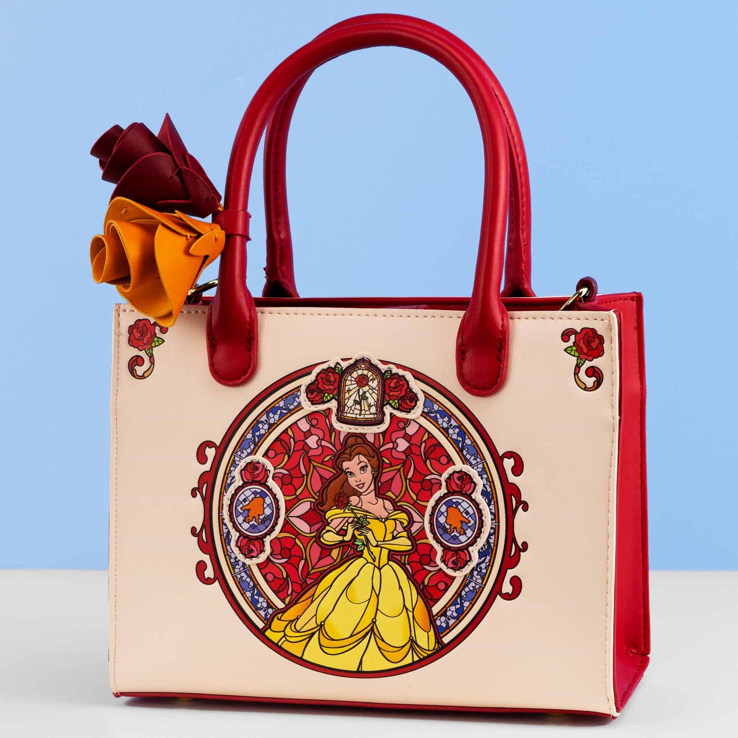 Loungefly x Disney Beauty & Beast Belle Red Stained Glass Mini Crossbody Tote