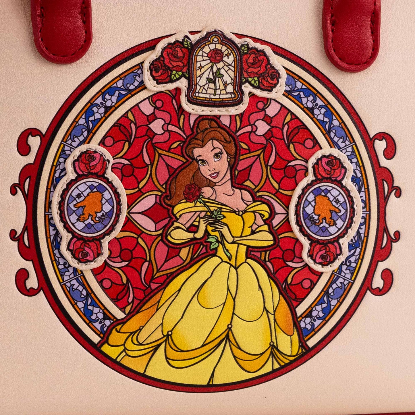 Loungefly x Disney Beauty & Beast Belle Red Stained Glass Mini Crossbody Tote