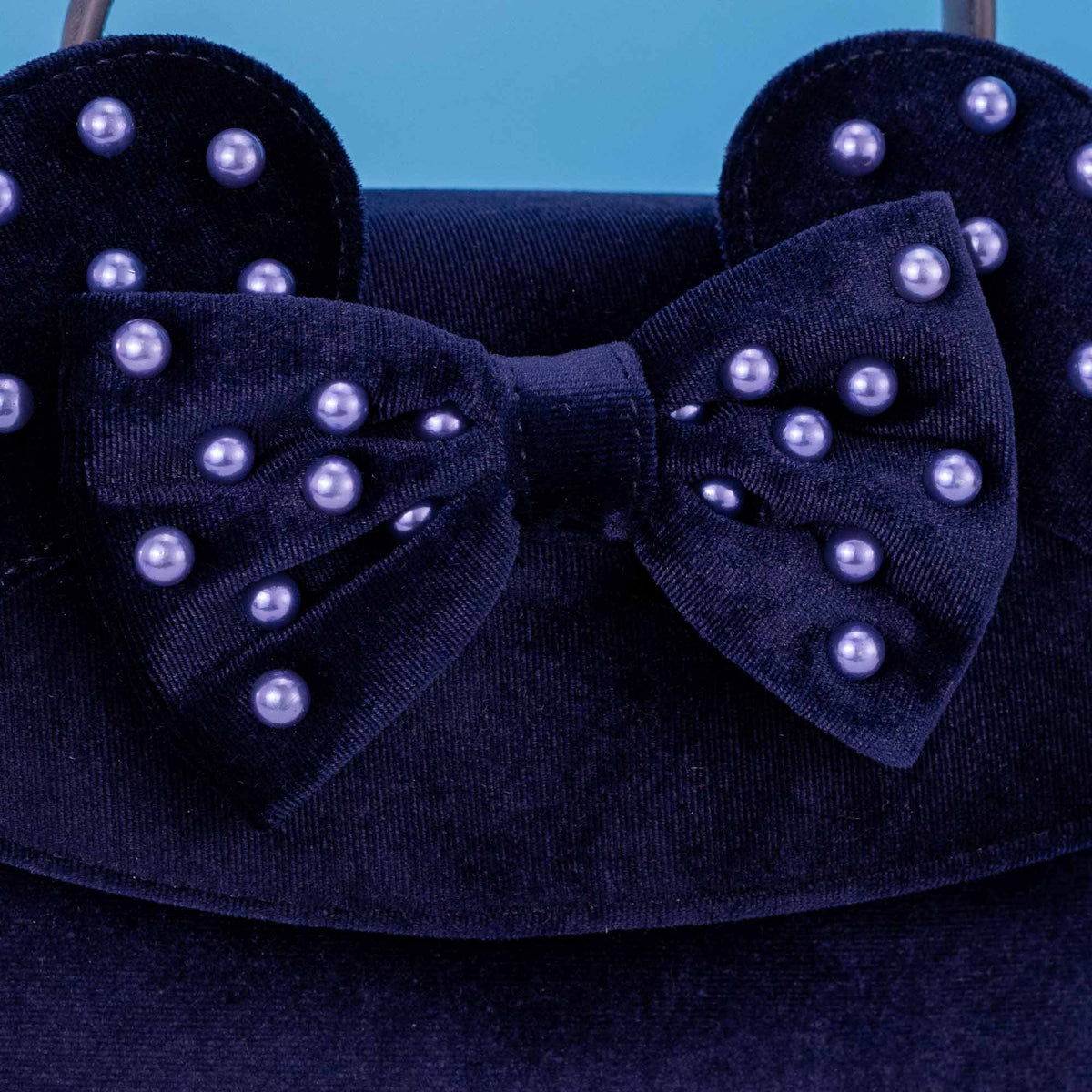 Loungefly x Disney Minnie Cosplay Navy Velvet with Pearls Handbag