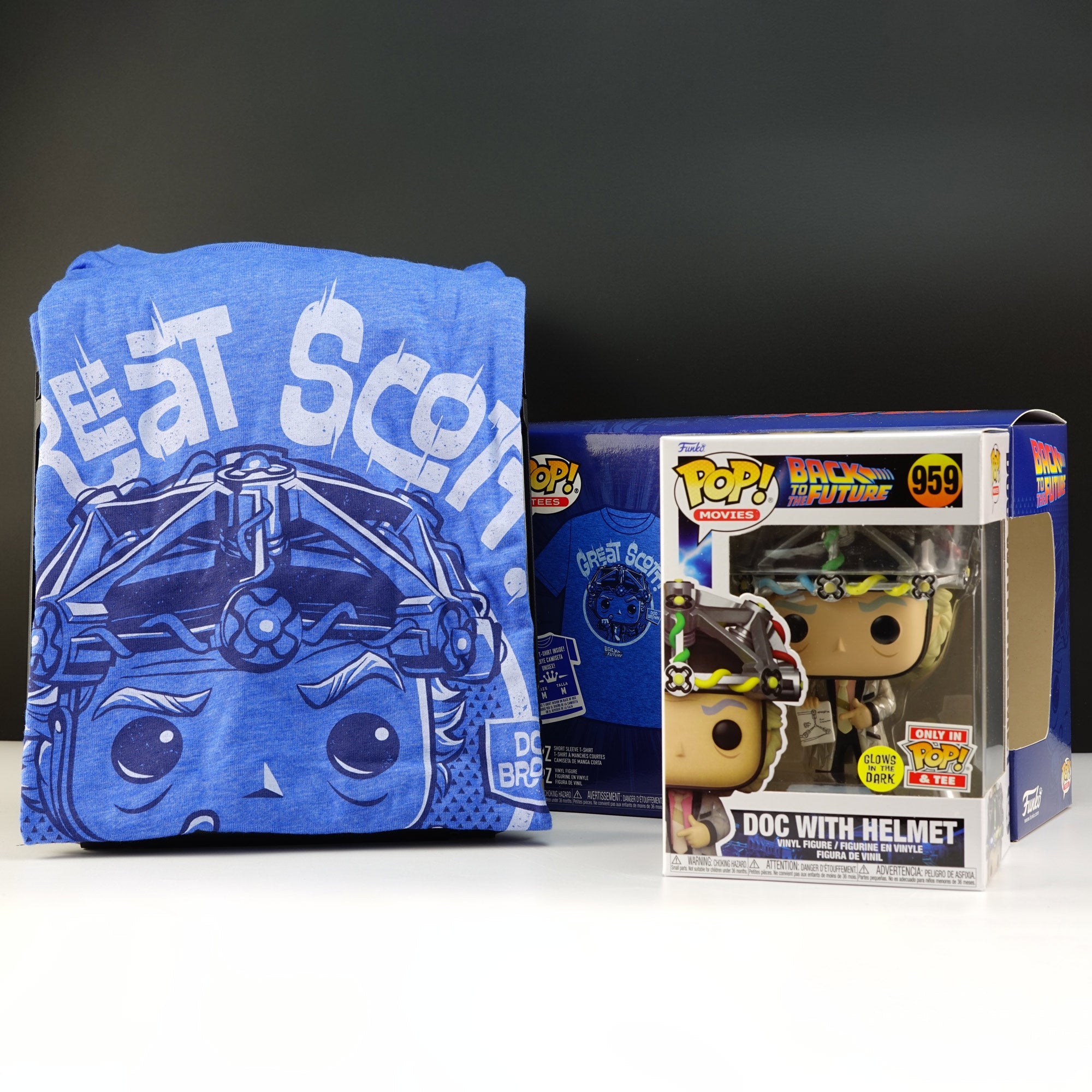 Back To The Future Doc Brown with Helmet Pop! Vinyl and Tee Set - GeekCore