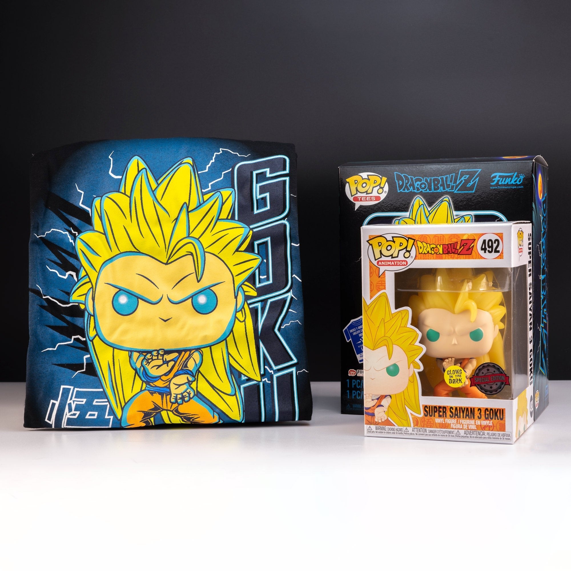 DBZ Goku SS3 (Glow in the Dark) Pop! Vinyl and Tee Set - GeekCore