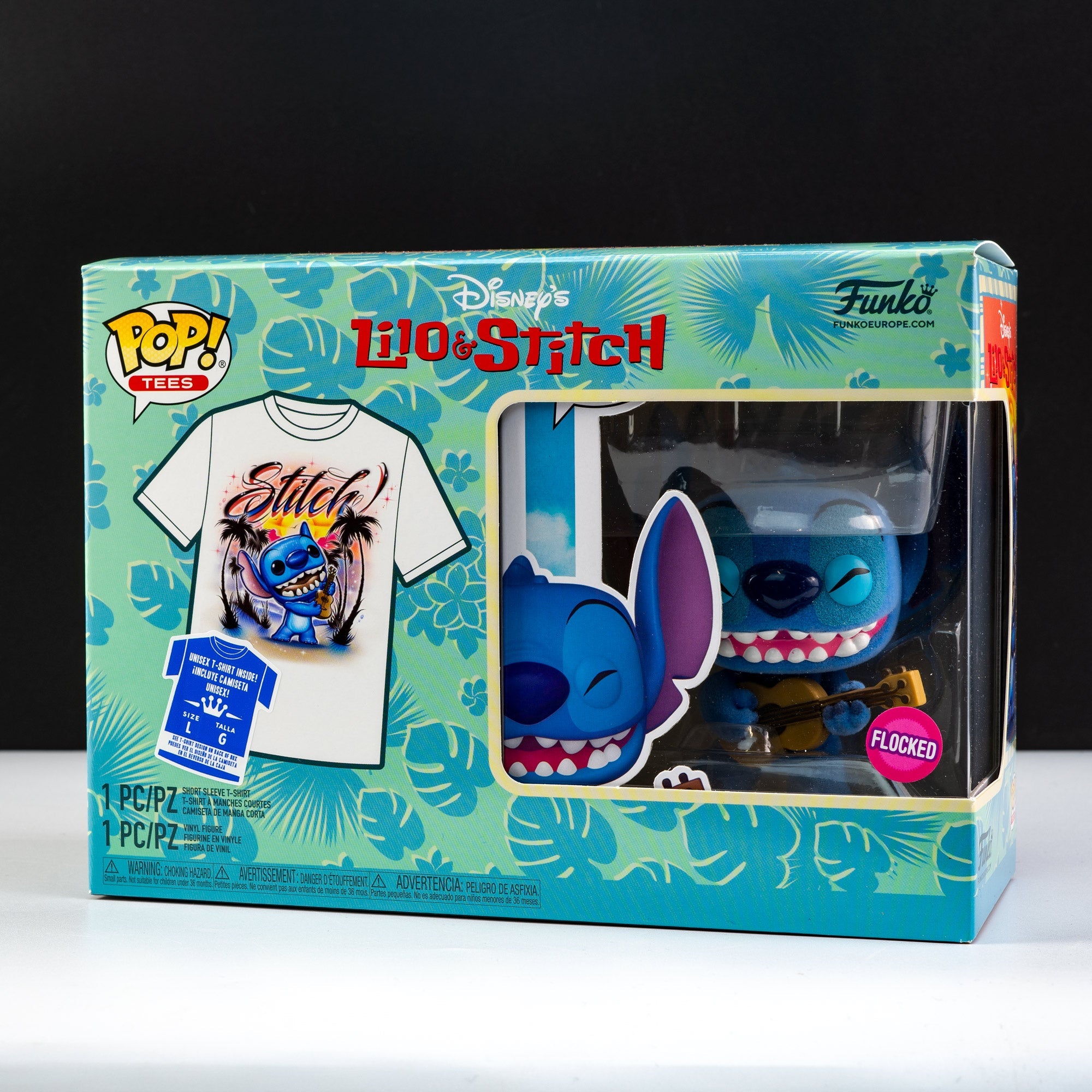 Disney Lilo and Stitch - Stitch with Ukulele Flocked Pop! Vinyl and Tee Set - GeekCore
