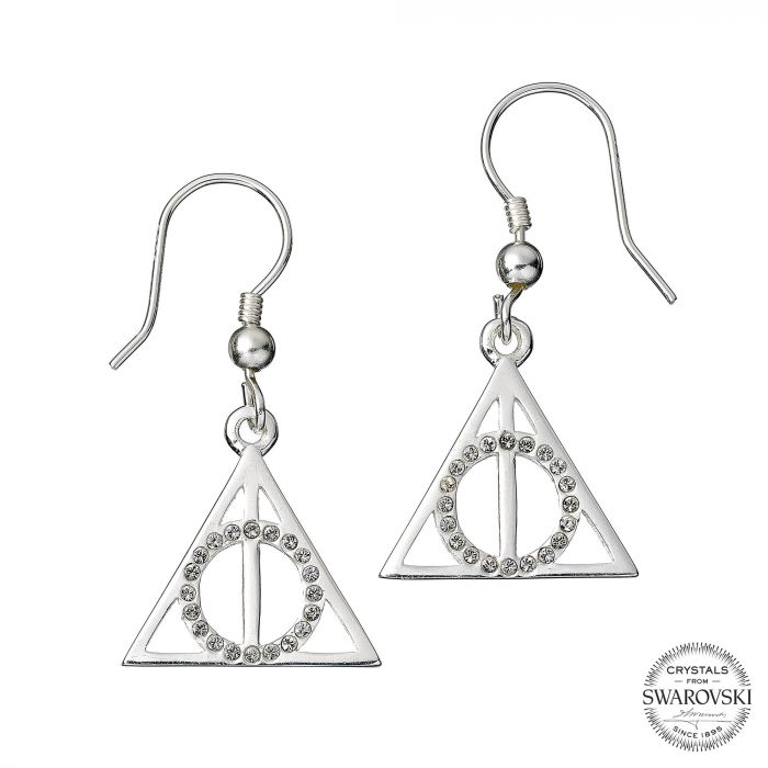 Harry Potter Deathly Hallows Sterling Silver Earrings with Swarovski Crystals - GeekCore