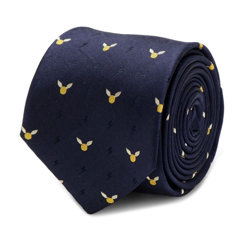 Harry Potter Golden Snitch Dot Print Silk Tie - GeekCore