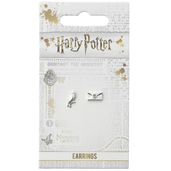 Harry Potter Hedwig and Letter Silver Plated Stud Earrings - GeekCore
