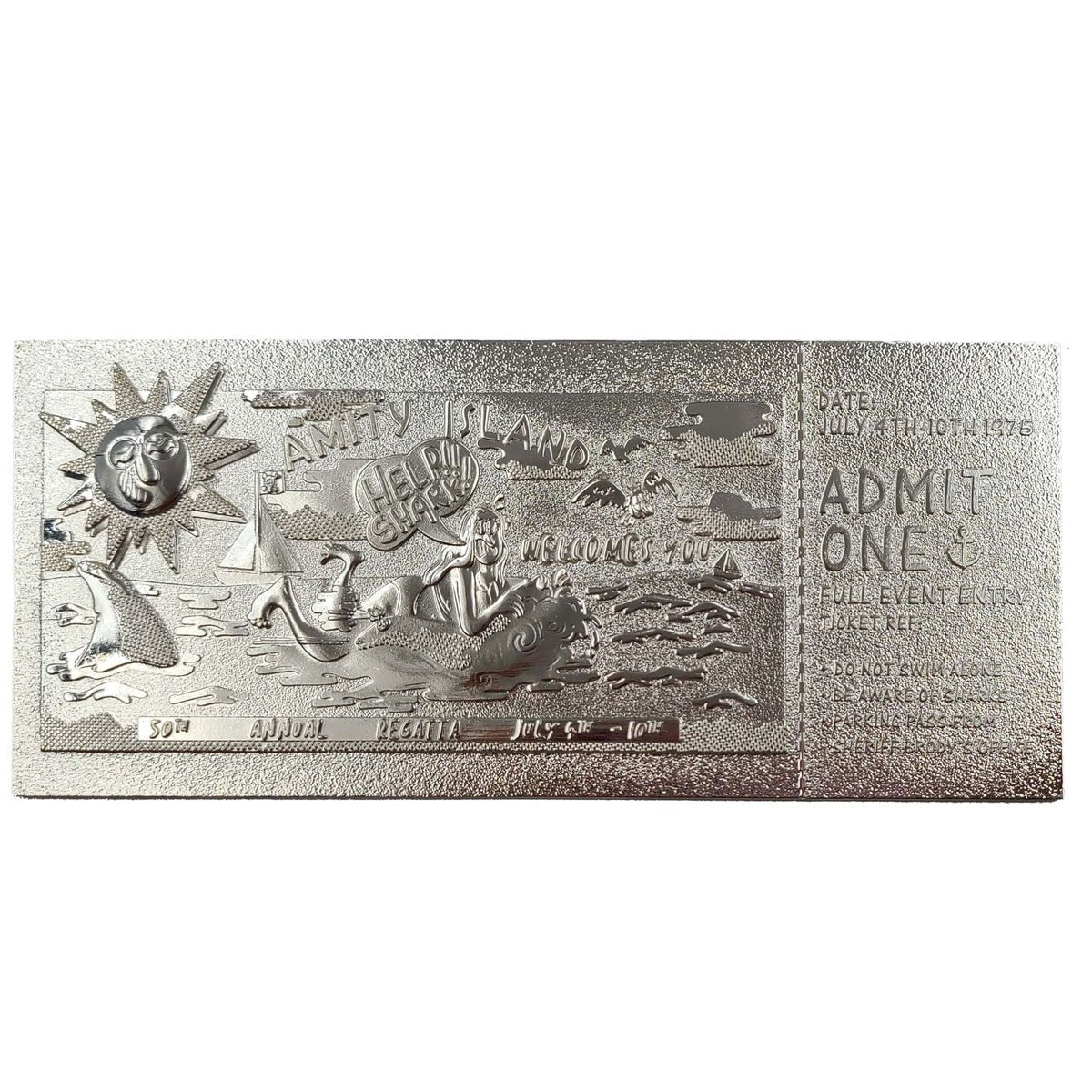 Jaws Amity Island 50th Annual Regatta Silver Plated Limited Edition Ticket - GeekCore