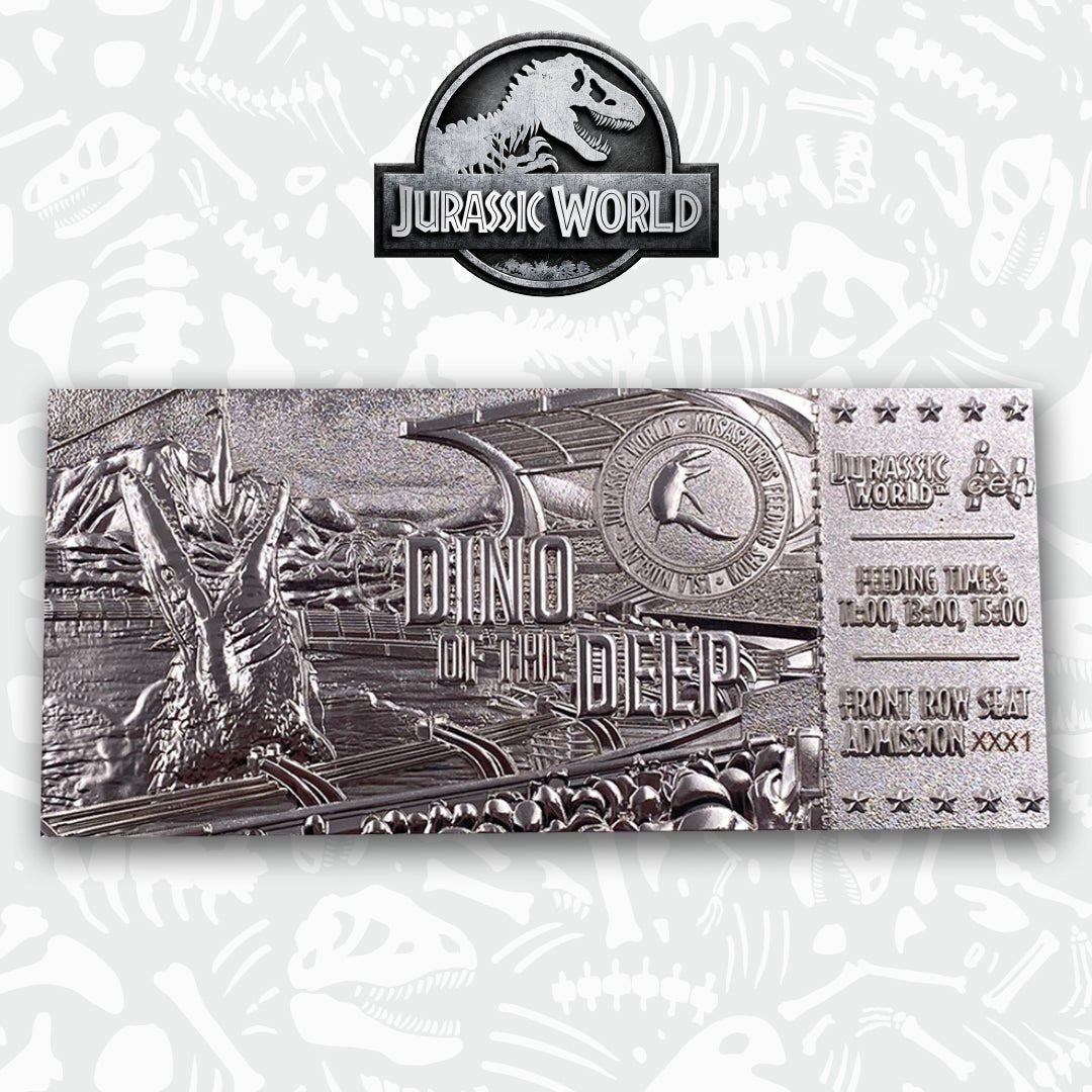 Jurassic World Mosasaurus Silver Plated Collectible Ticket - GeekCore