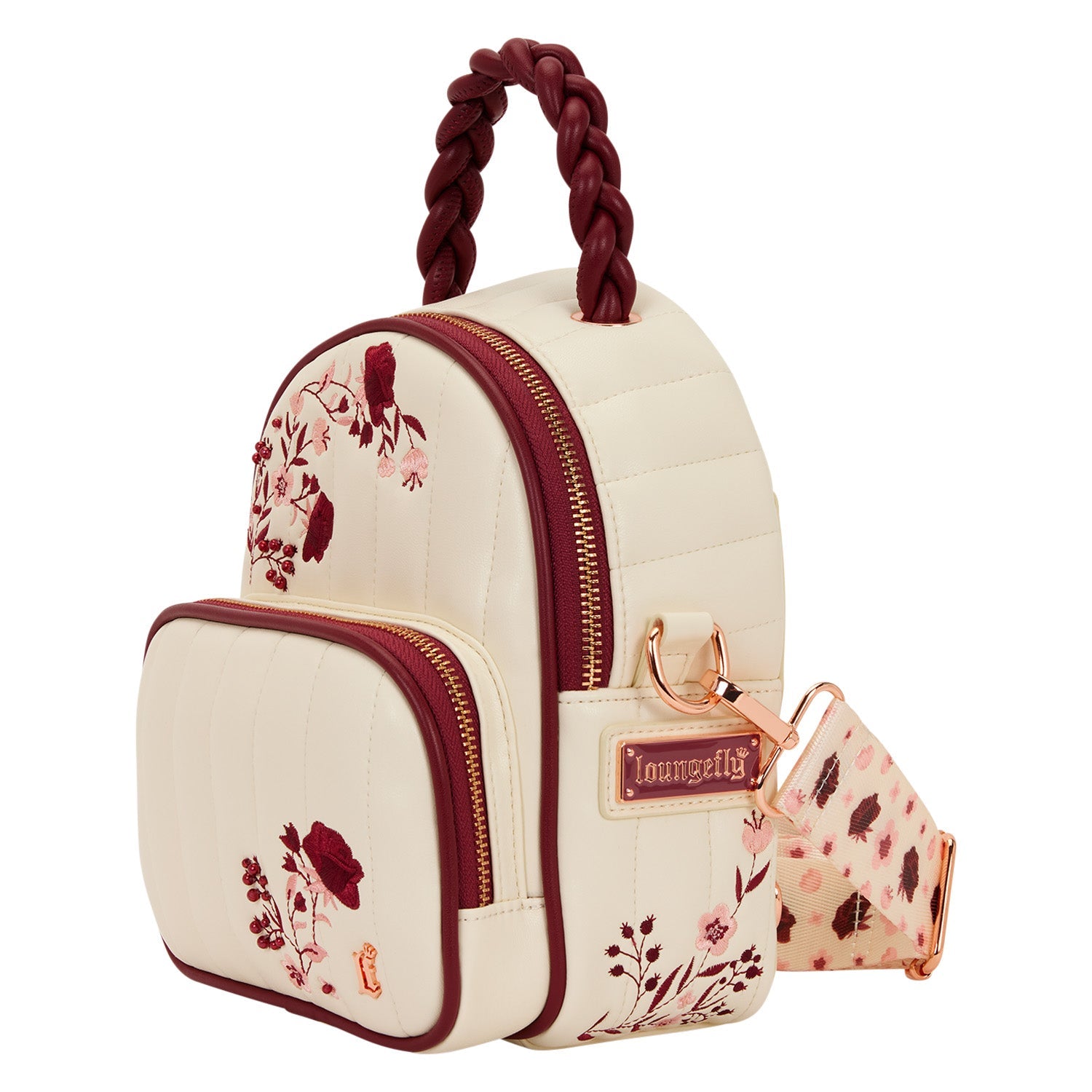 Loungefly Originals Cream & Red Floral Sling Bag - GeekCore