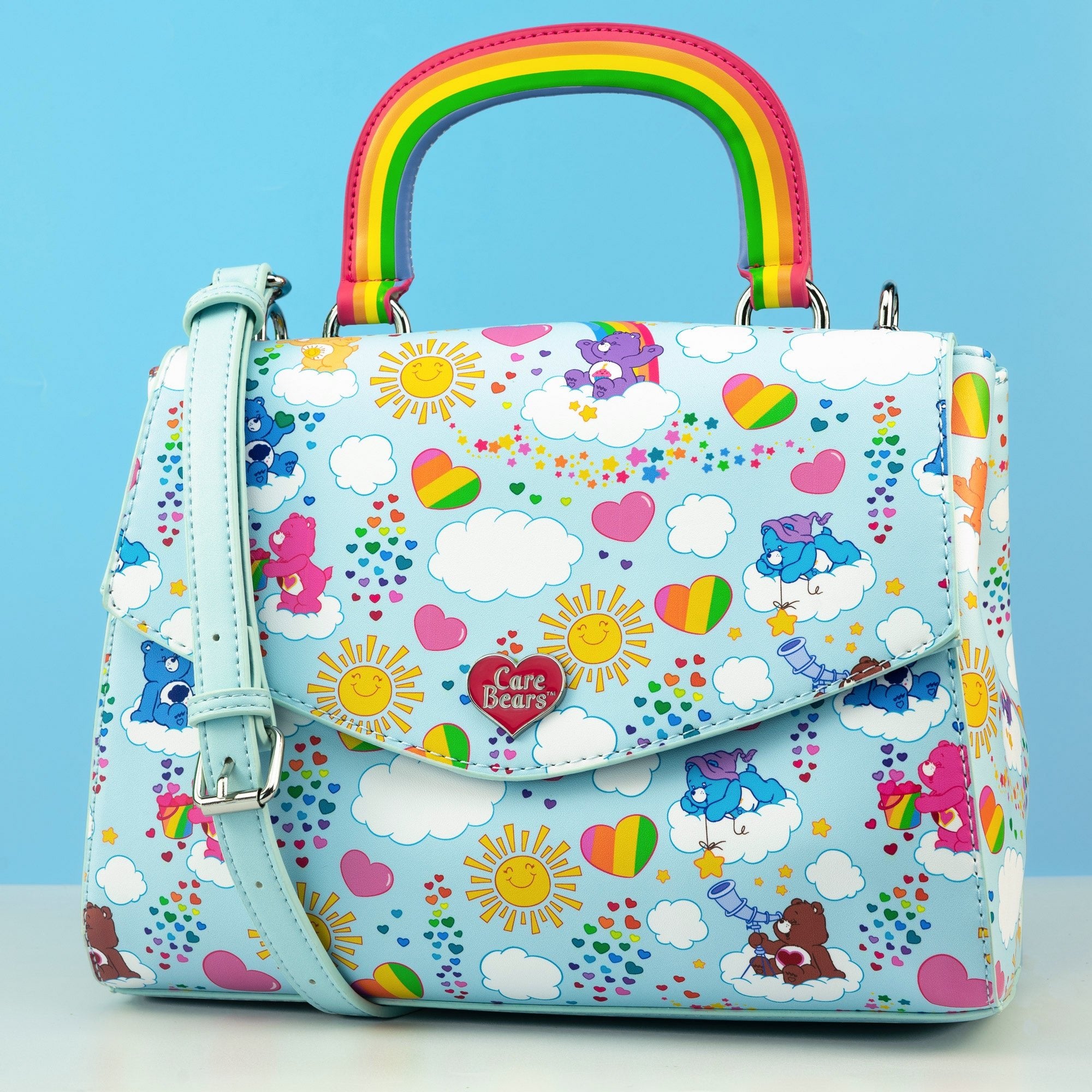 Loungefly x Care Bears All Over Print Rainbow Handle Crossbody Bag - GeekCore