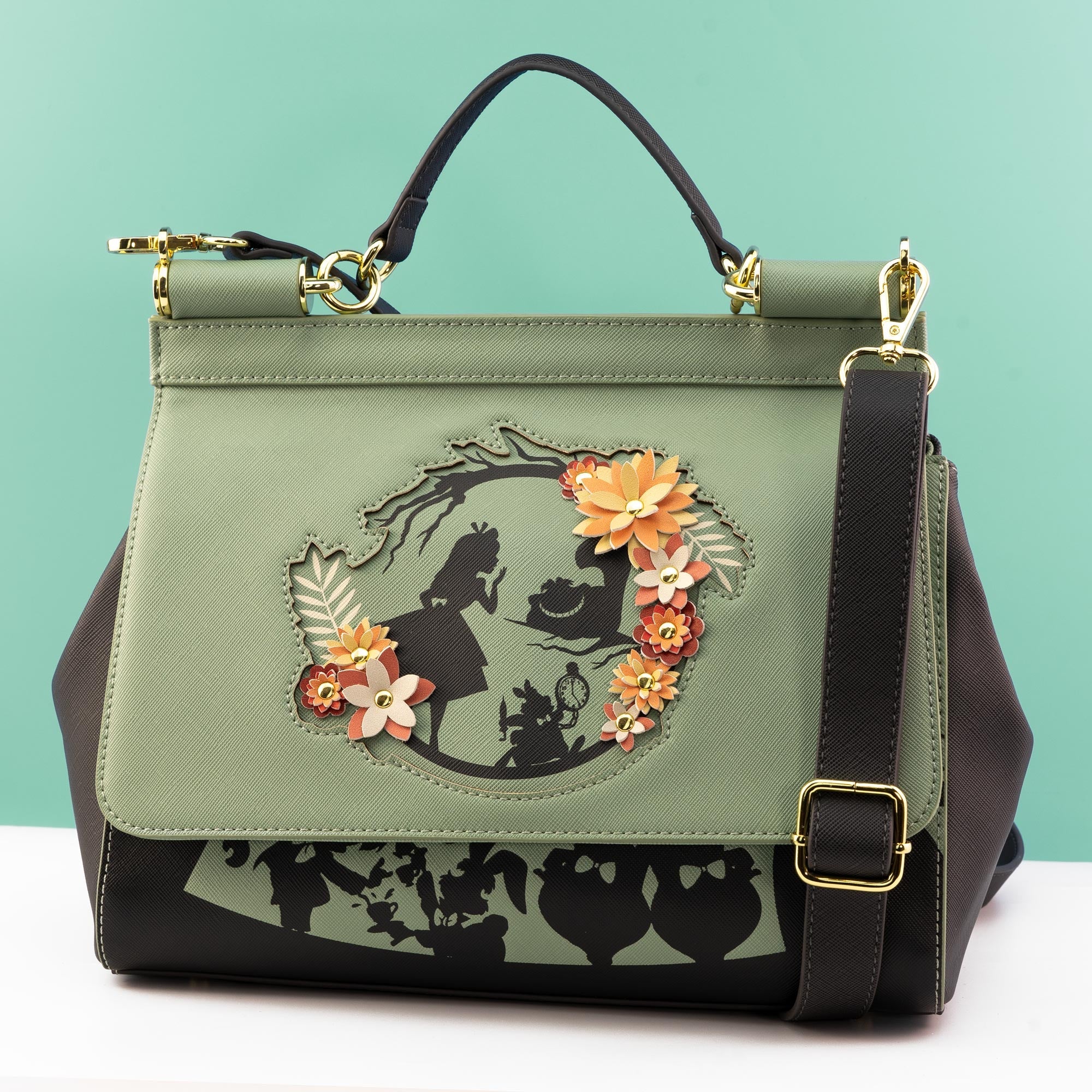 Loungefly x Disney Alice in Wonderland Green Floral Crossbody Bag - GeekCore