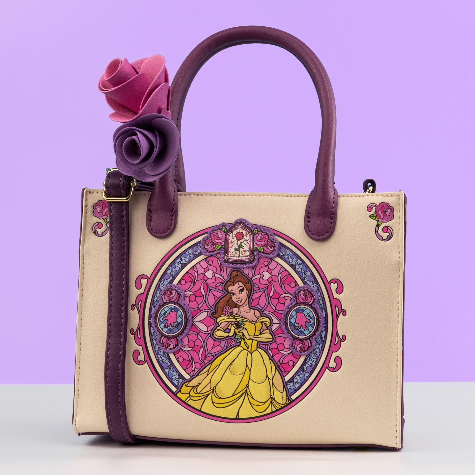 Loungefly x Disney Beauty and the Beast Stained Glass Mini Crossbody Tote - GeekCore