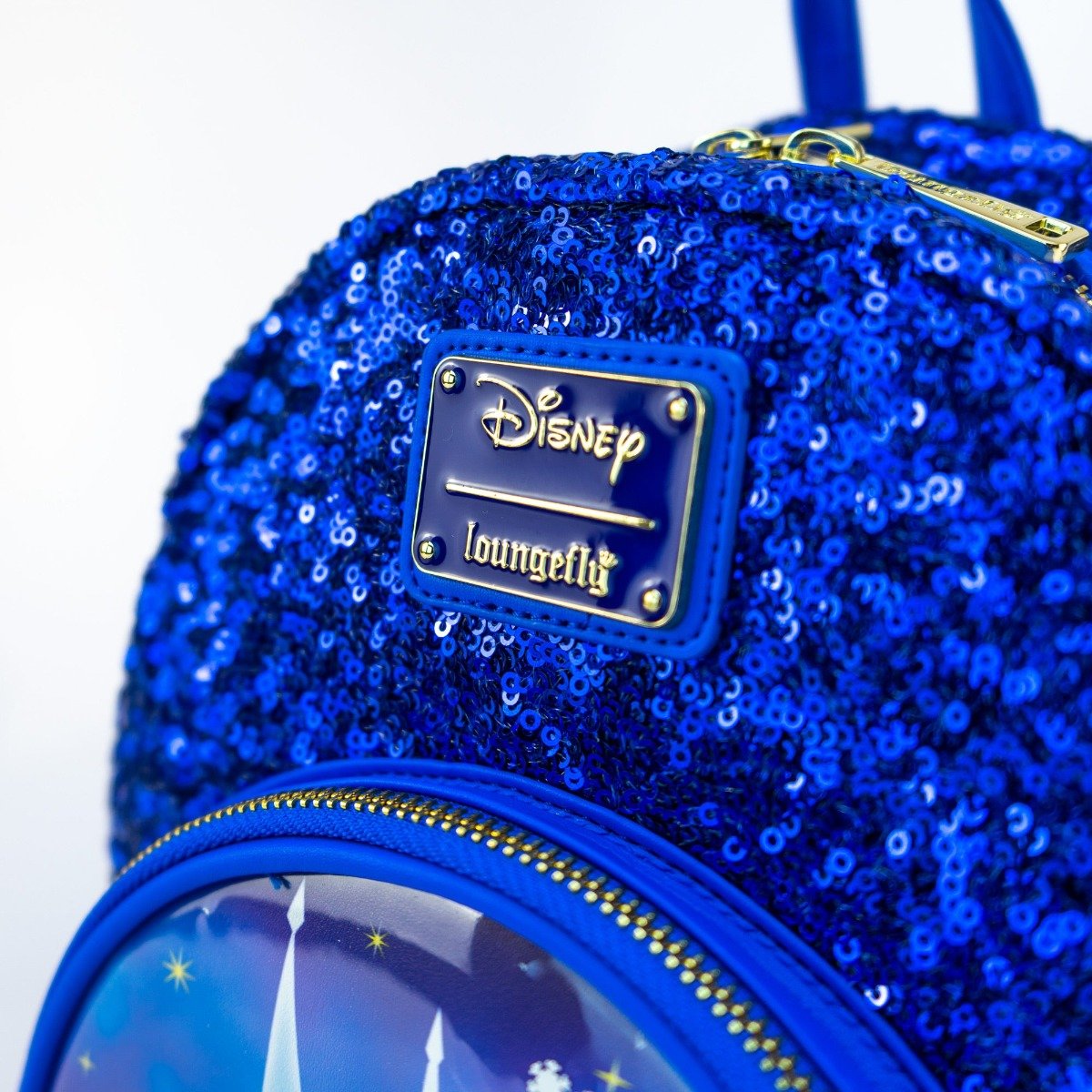 Loungefly x Disney Cinderella Castle Snow Globe Royal Blue Sequin Mini Backpack - GeekCore