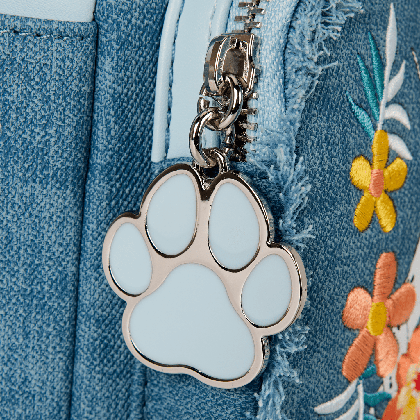 Loungefly x Disney Dogs & Cats Faux Denim Fringe Mini Backpack - GeekCore