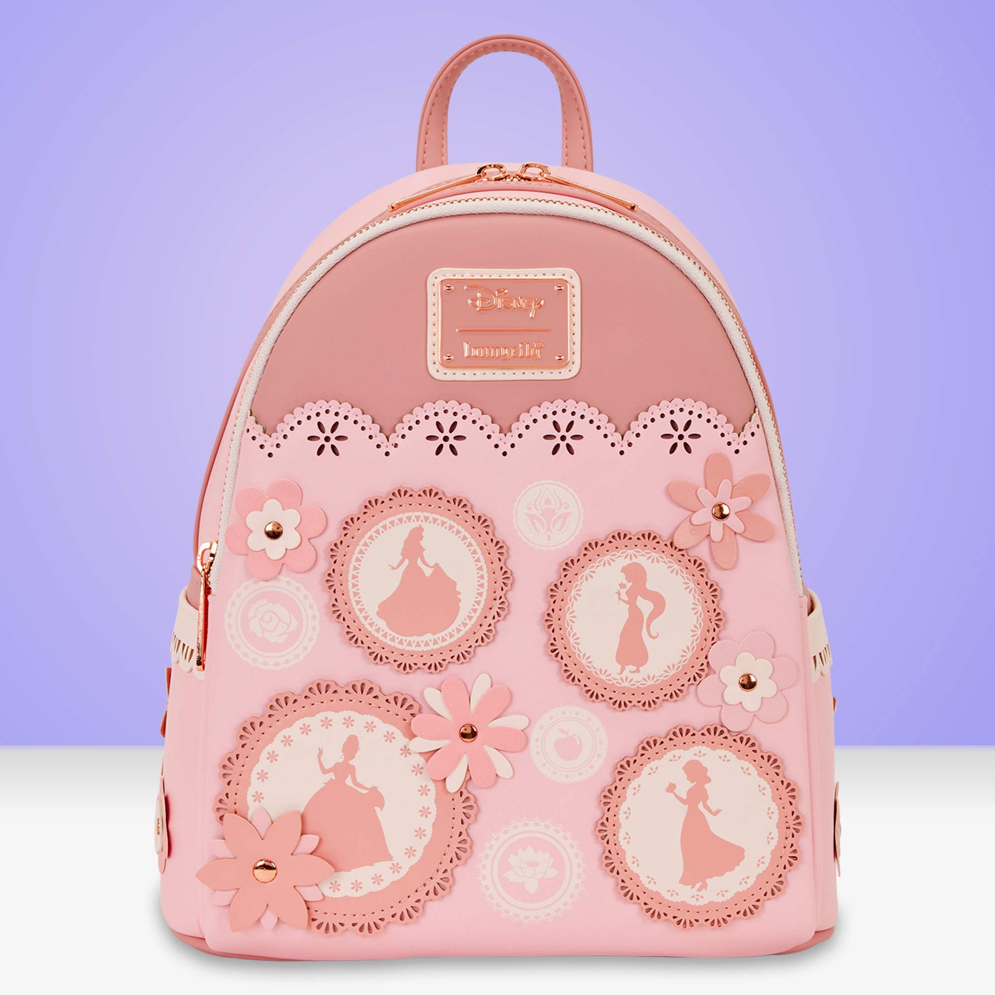 Loungefly x Disney Floral Pink Princess Silhouettes Mini Backpack - GeekCore