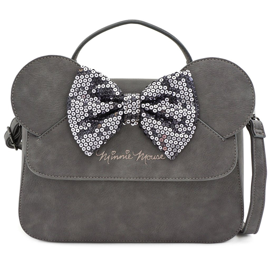 Loungefly X Disney Grey Minnie Mouse Sequin Bow Crossbody Bag - GeekCore