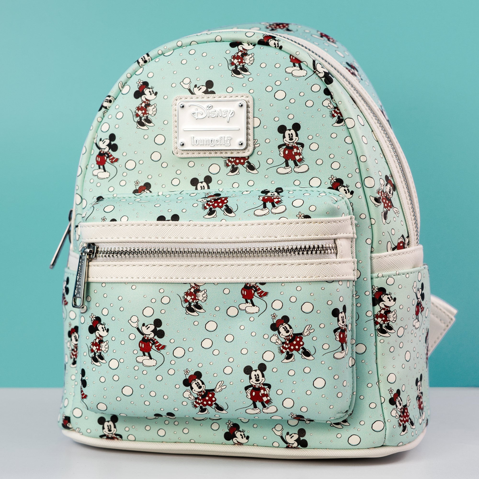 Loungefly x Disney Mickey and Minnie Mouse Snowball AOP Mini Backpack - GeekCore