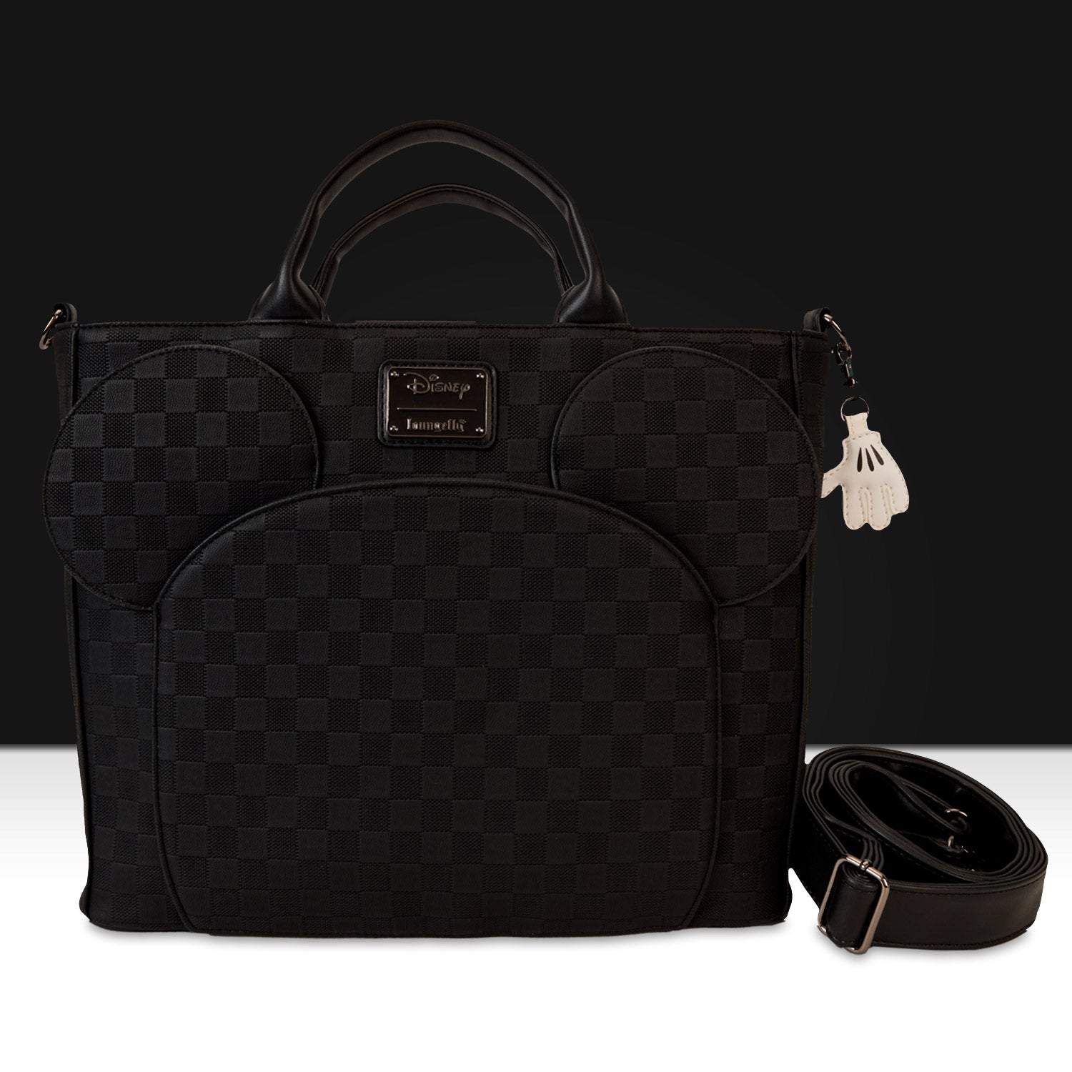 Loungefly x Disney Mickey Ear Black Damier Convertible Tote Bag - GeekCore