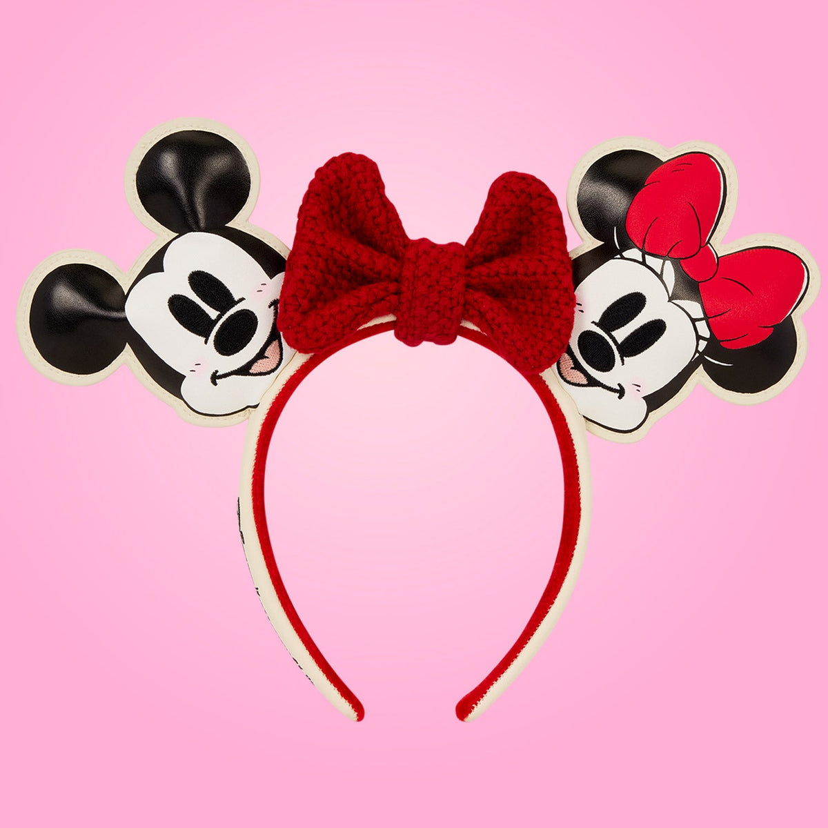 Loungefly x Disney Mickey & Minnie Knit Bow Holiday Ear Headband - GeekCore