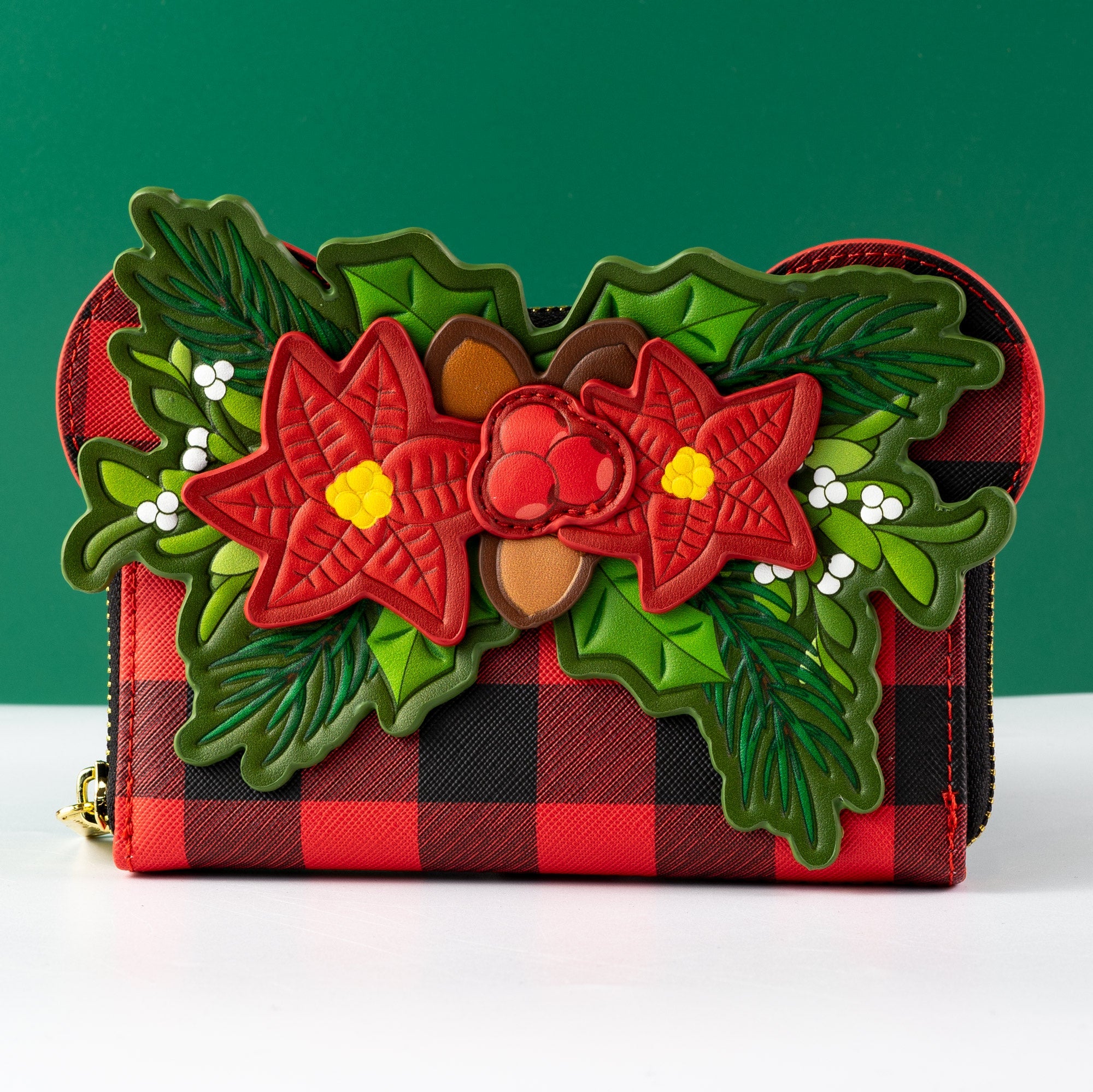 Loungefly x Disney Mickey Mouse Christmas Mistletoe Plaid Wallet - GeekCore