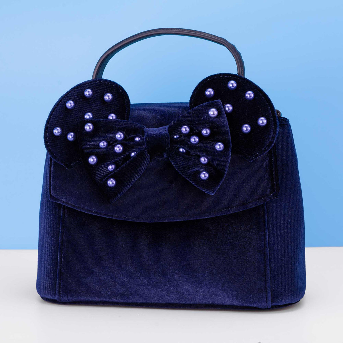 Loungefly x Disney Minnie Cosplay Navy Velvet with Pearls Handbag - GeekCore