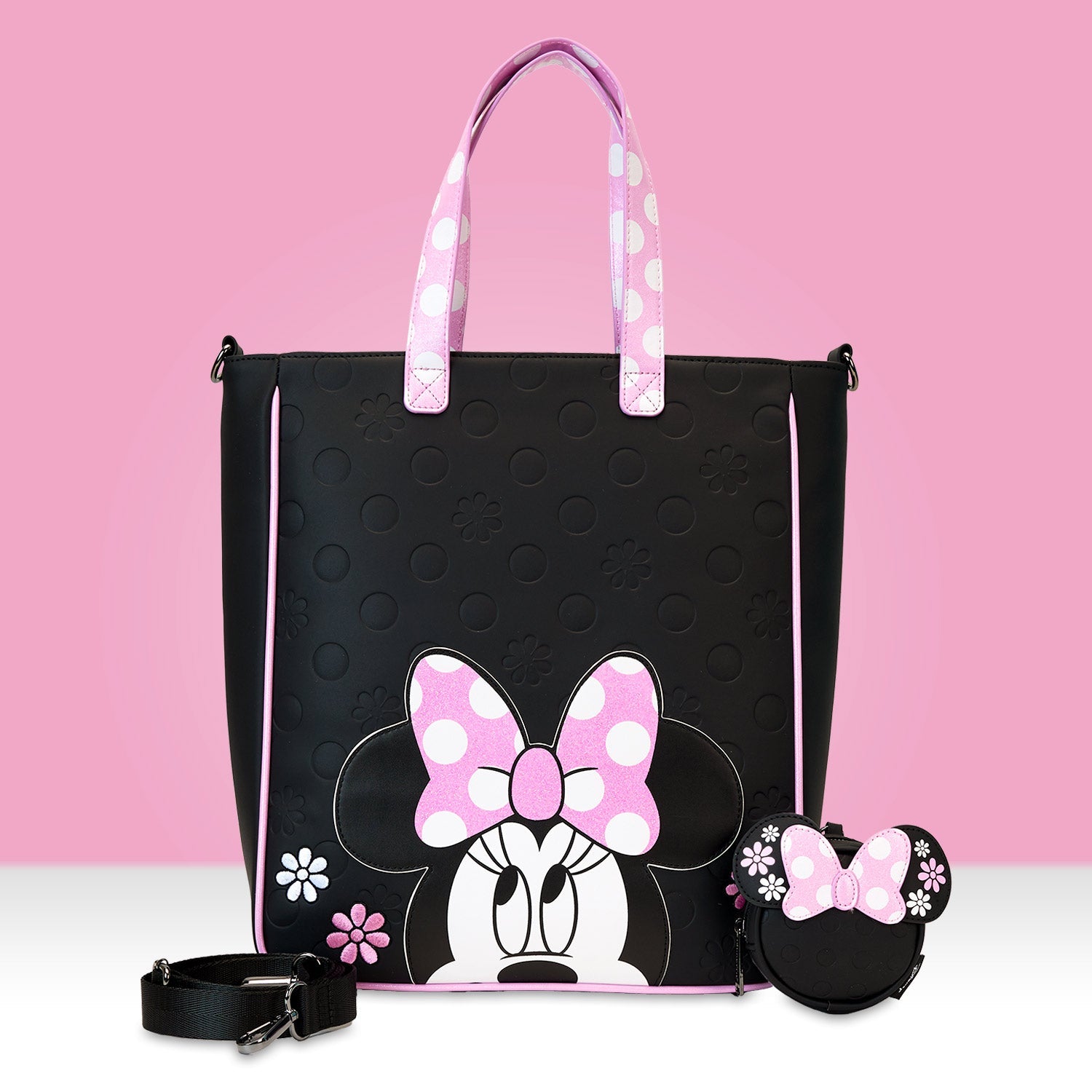 Loungefly x Disney Minnie Floral Rock the Dots Tote Bag with Coin Bag - GeekCore