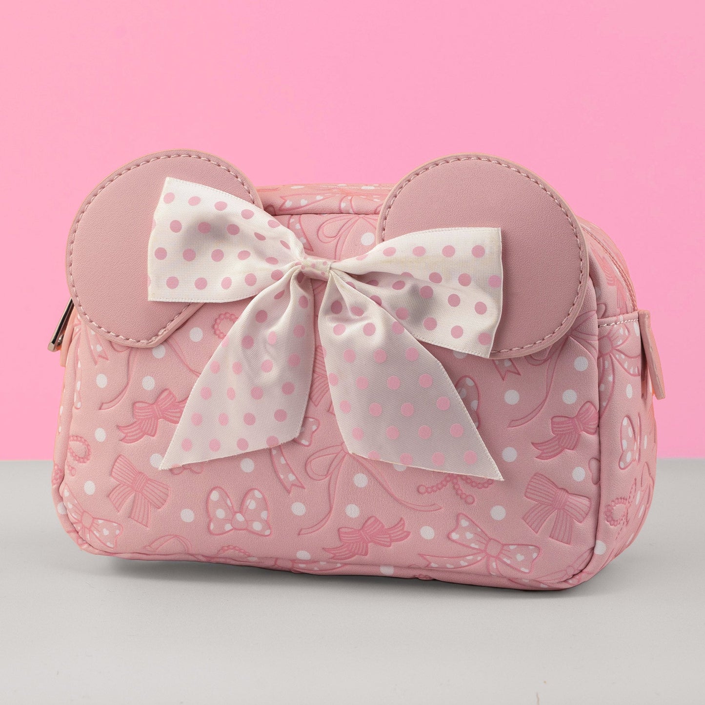 Loungefly x Disney Minnie Mouse Pink Debossed Bows Cosmetic Bag - GeekCore