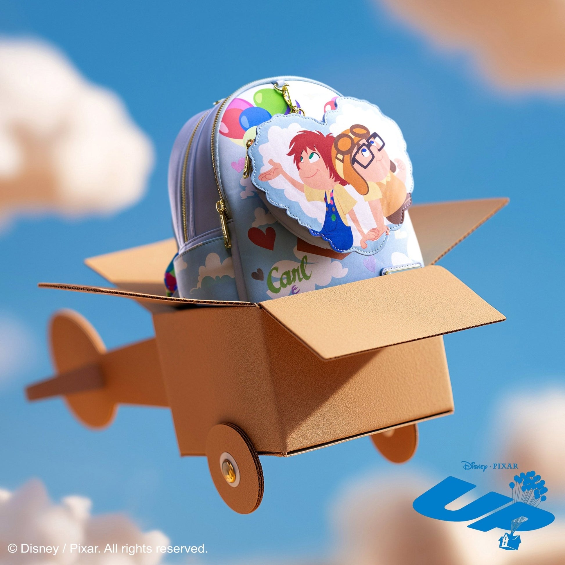 Loungefly x Disney Pixar Up Carl and Ellie Foil Hearts Balloons Mini Backpack With Coin Bag - GeekCore