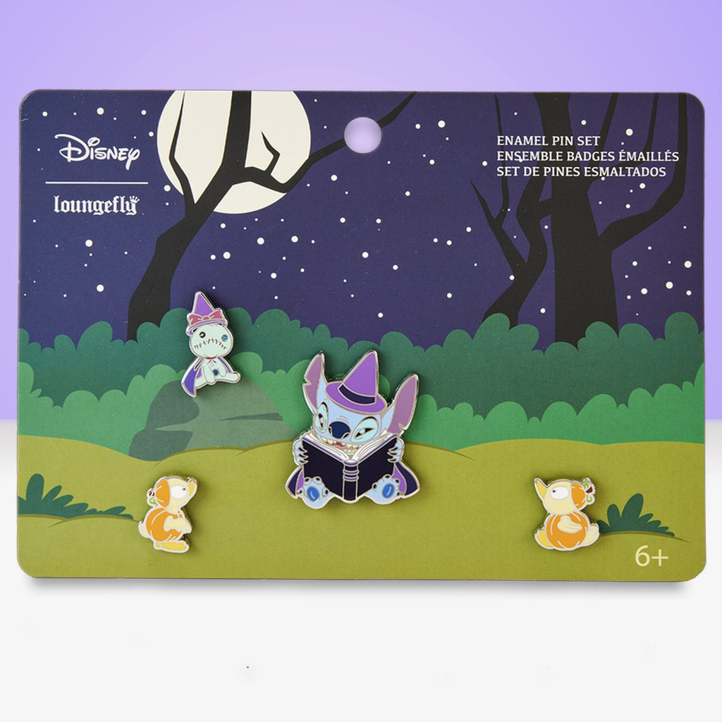 Loungefly x Disney Stitch Spooky Stories Halloween 4 Piece Pin Set - GeekCore