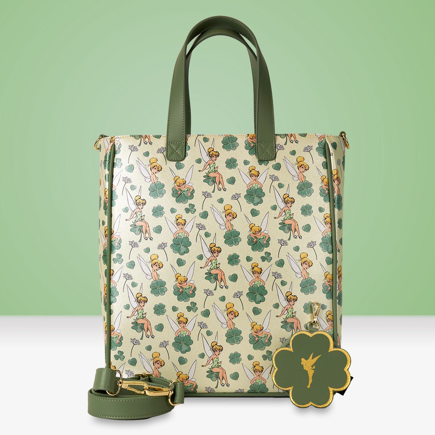Loungefly x Disney Tinker Bell Four - Leaf Clover Tote Bag with Coin Bag - GeekCore
