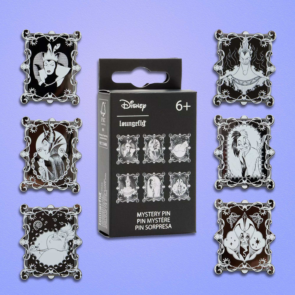 Loungefly x Disney Villains Black and White Blind Box Mystery Pin - GeekCore
