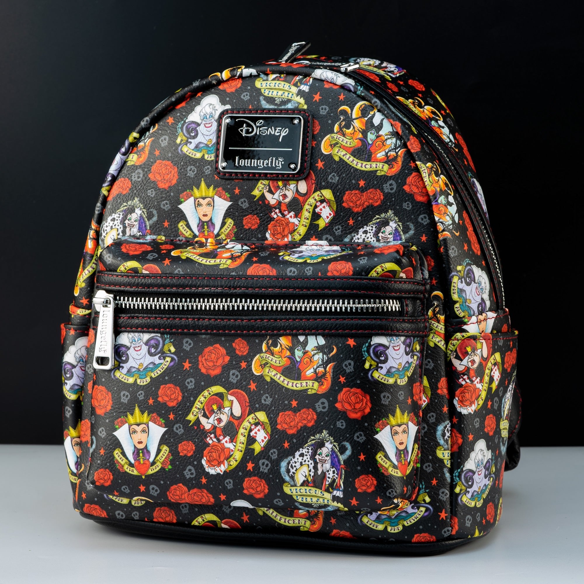 Loungefly x Disney Villains Black Tattoo All Over Print Mini Backpack - GeekCore