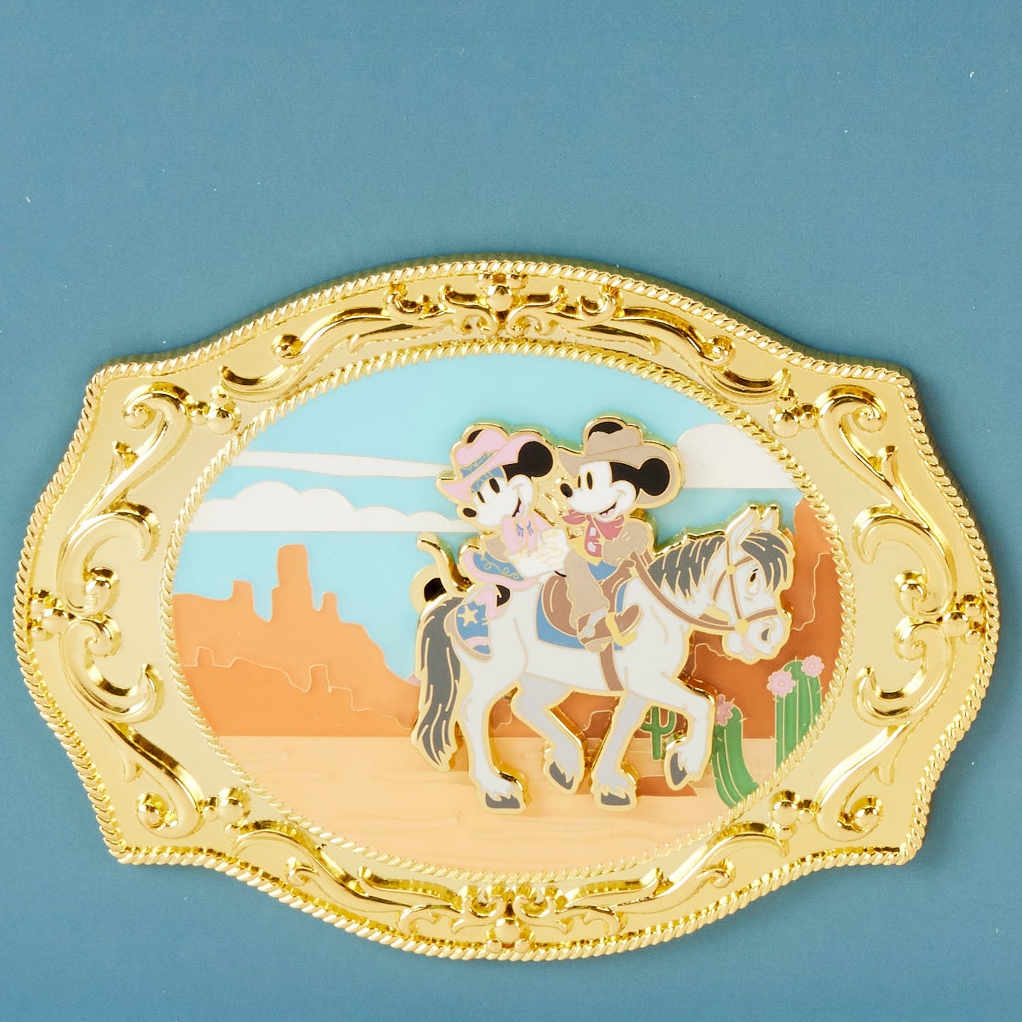 Loungefly x Disney Western Mickey and Minnie Mouse Belt Buckle 3 Inch Pin - GeekCore