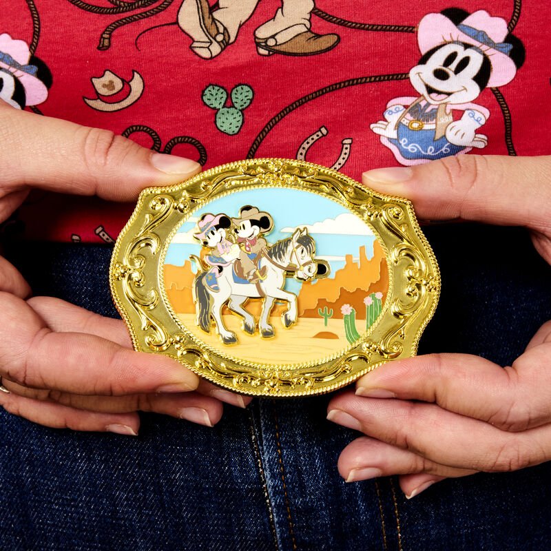 Loungefly x Disney Western Mickey and Minnie Mouse Belt Buckle 3 Inch Pin - GeekCore