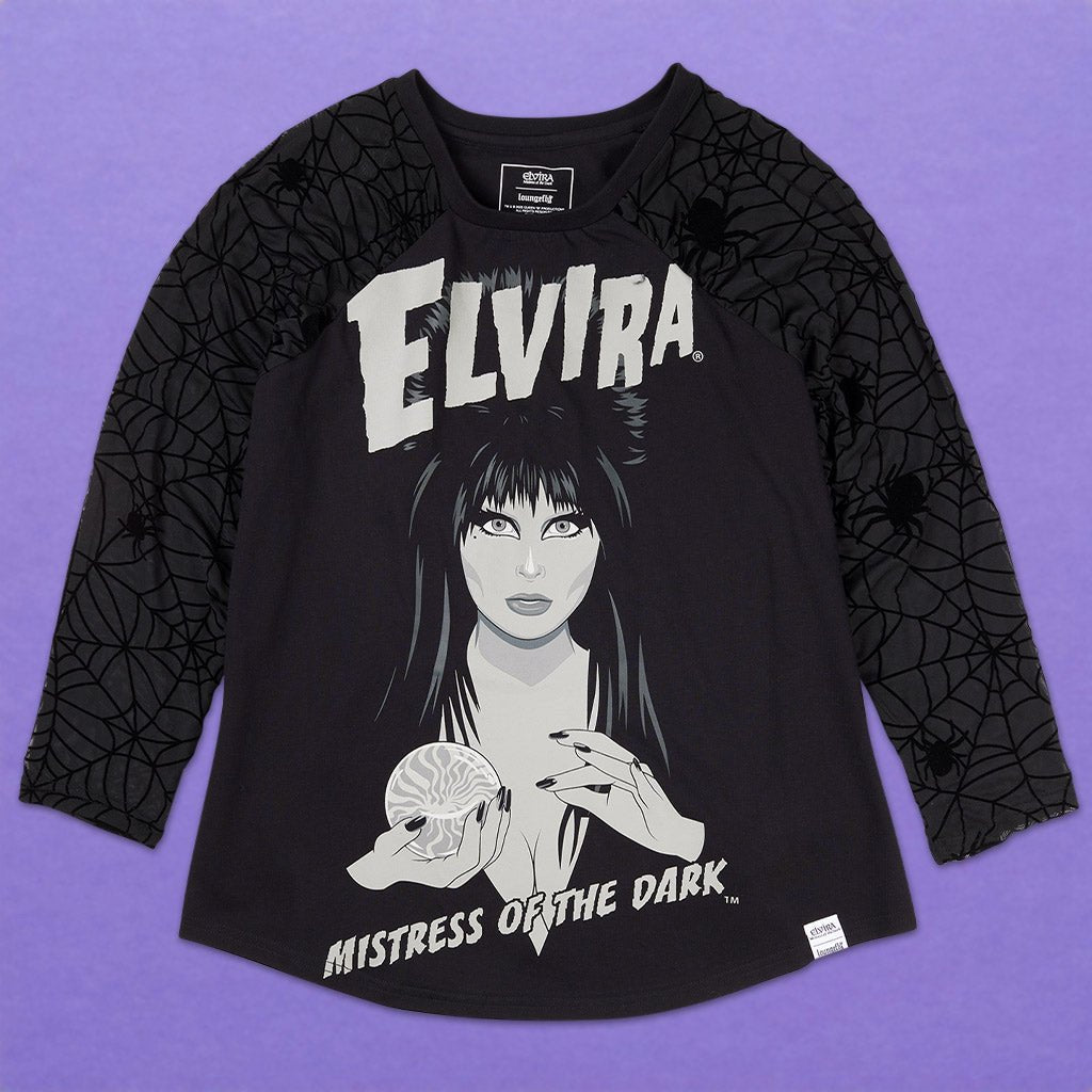 Loungefly x Elvira Glow in the Dark Shirred Raglan Tee - GeekCore