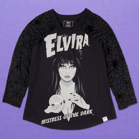 Loungefly x Elvira Glow in the Dark Shirred Raglan Tee - GeekCore