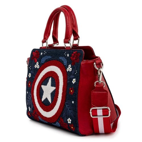 Loungefly x Marvel Captain America 80th Anniversary Floral Shield Crossbody Bag - GeekCore