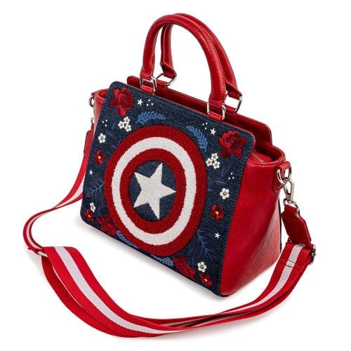 Loungefly x Marvel Captain America 80th Anniversary Floral Shield Crossbody Bag - GeekCore