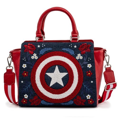 Loungefly x Marvel Captain America 80th Anniversary Floral Shield Crossbody Bag - GeekCore