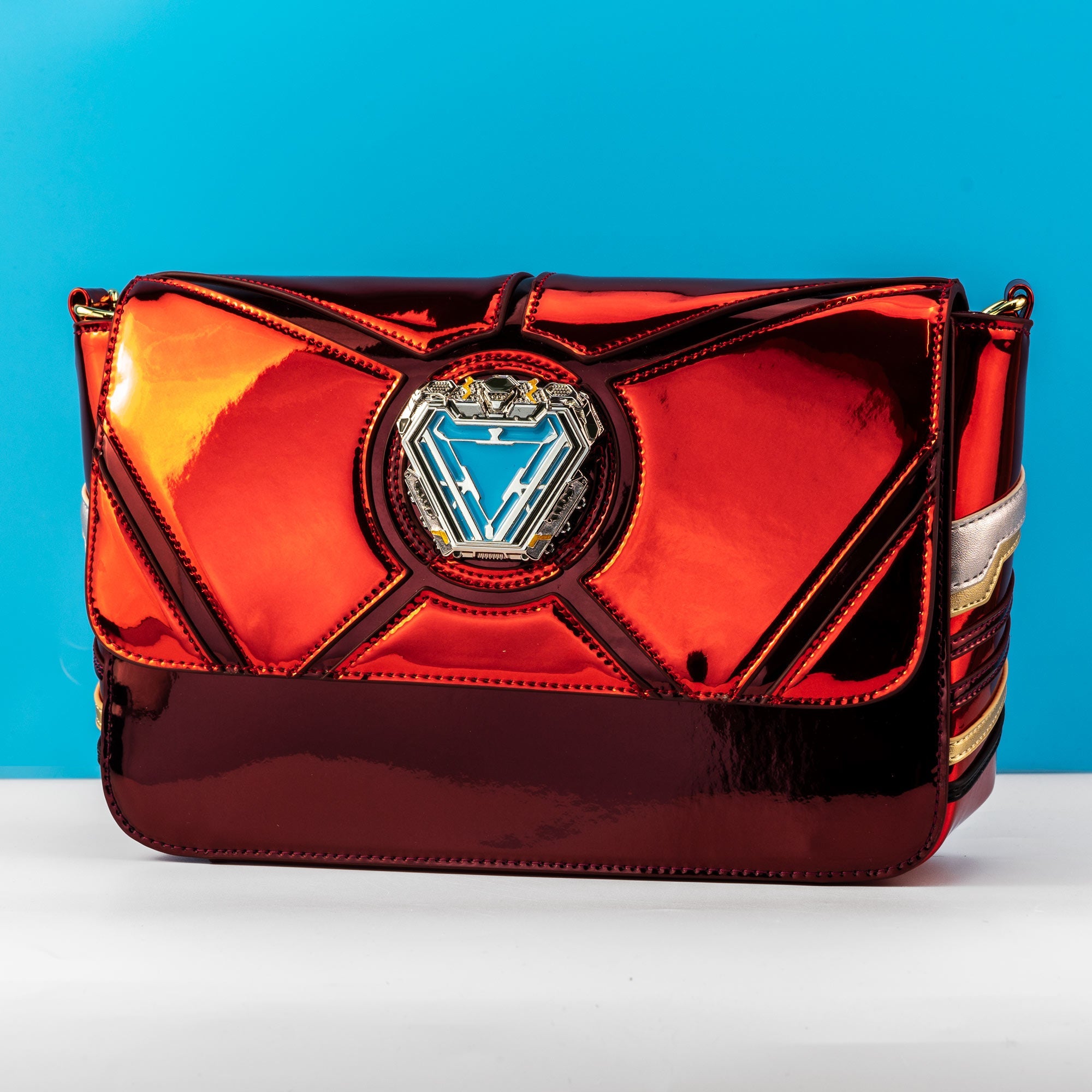 iron man 15th anniversary cosplay mini backpack Loungefly x Marvel Light Up Metallic Leather Suiting up as your favorite hero Iron Man Mini Cosplay Backpack