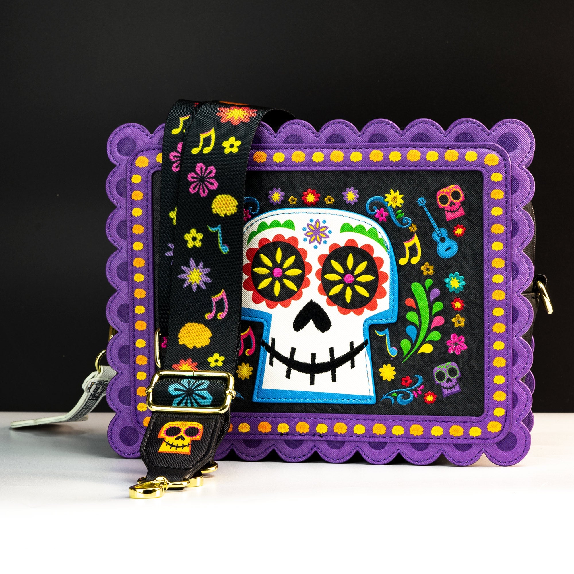 Loungefly x Pixar Coco Miguel Floral Skull Crossbody Handbag - GeekCore