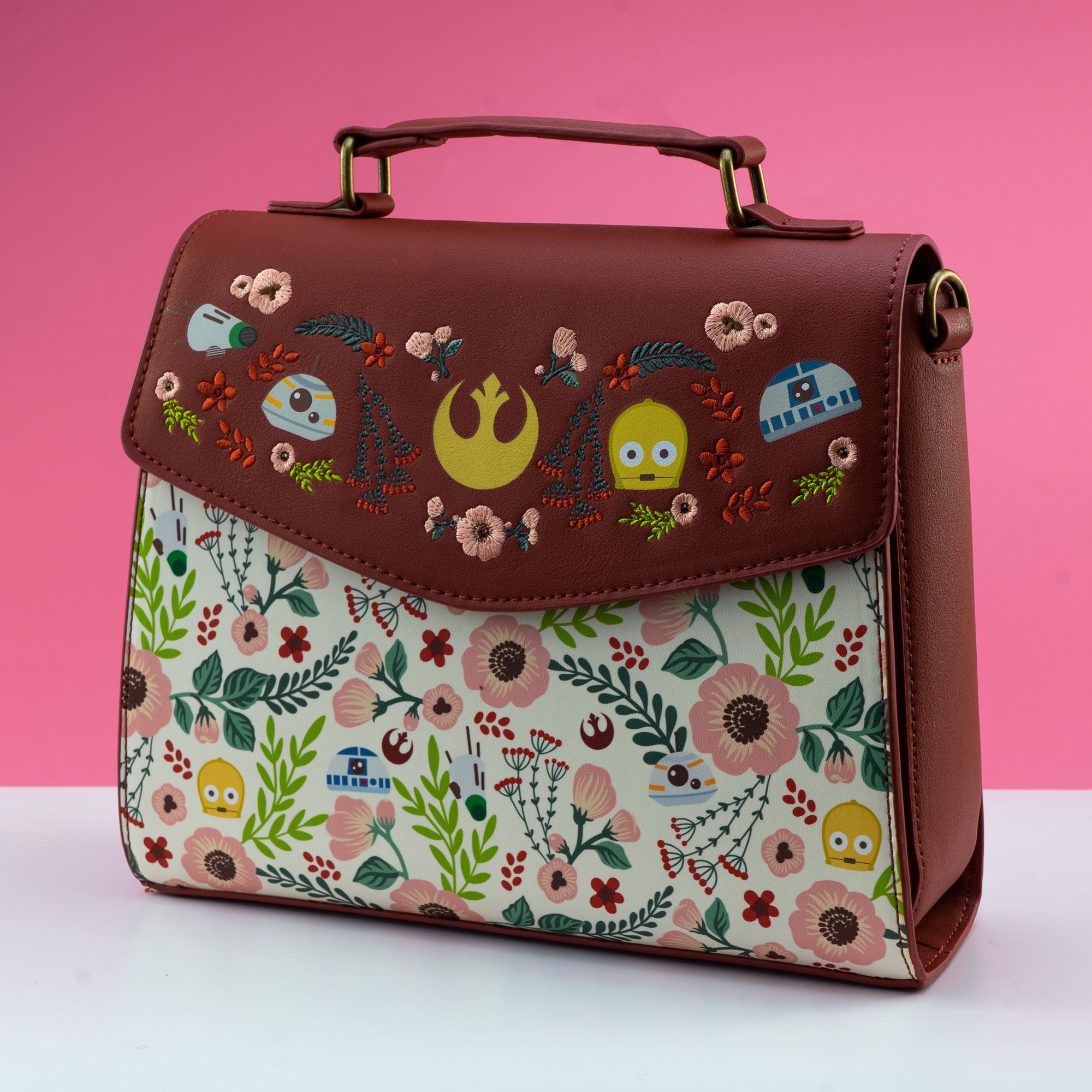 Loungefly x Star Wars Rebel Droids Floral Print Crossbody Bag - GeekCore