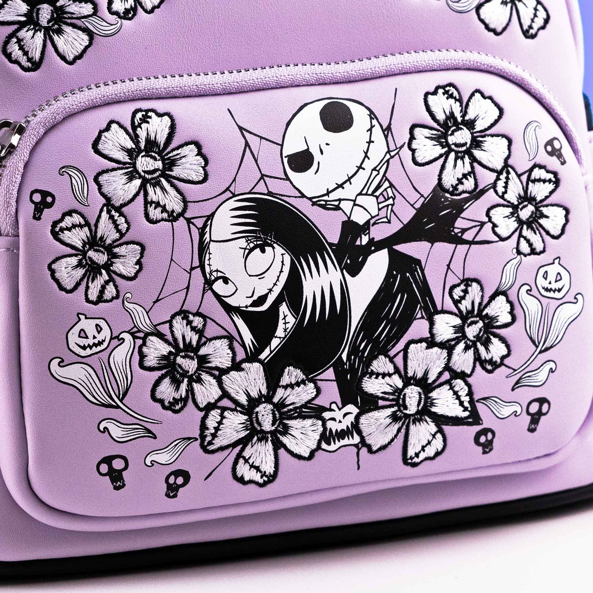 Loungefly x The Nightmare Before Christmas Jack and Sally Lavender Floral Mini Backpack - GeekCore
