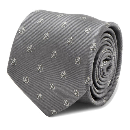 Marvel Avengers Logo Icon Grey Silk Tie - GeekCore